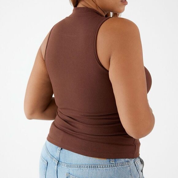 NWT Klassy network RIBBED MOCK NECK BRAMI tank top brown size M - Picture 2 of 7